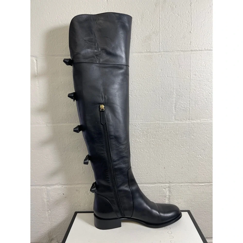 Valentino Garavani Black Leather Multi Bow Over The Knee Boots Women 37 EU/7 US